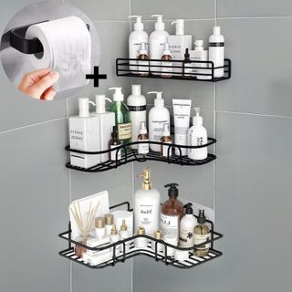 1/2/3/4/7 PEÇAS Suporte Prateleira Porta Shampoo de Canto e Reto Com Adesivo Organizador