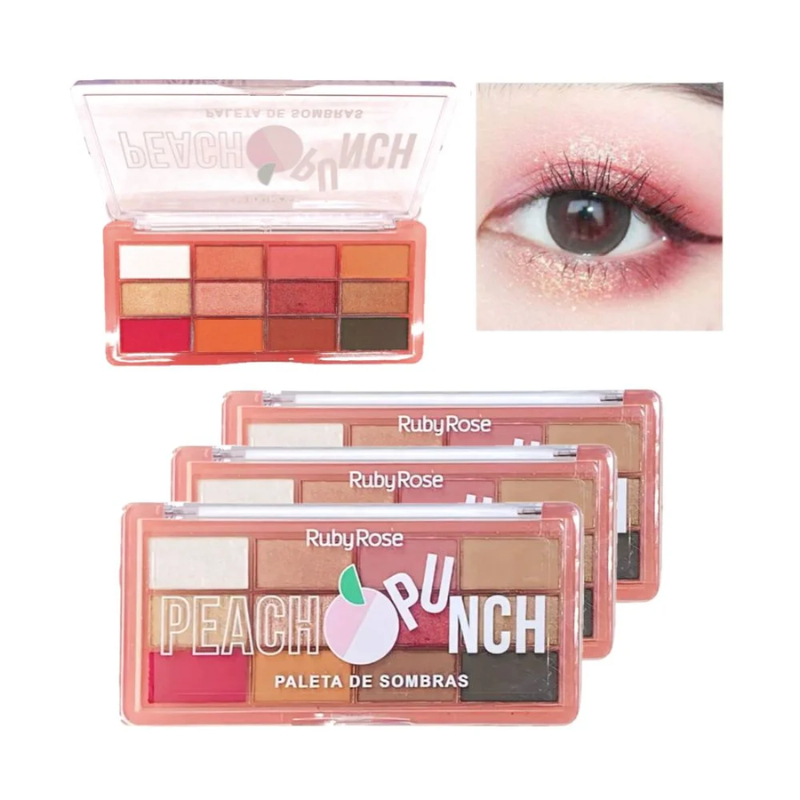 Paleta de Sombras Peach Punch Alta Pigmentação e Fácil de Esfumar - Ruby Rose