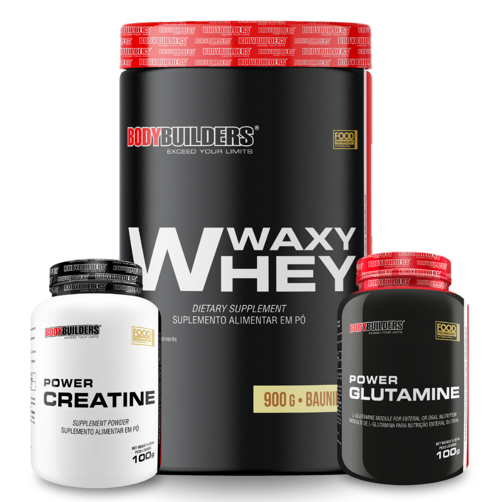 Kit Whey Protein Waxy Whey Pote 900g + Power Creatina 100g + Power Glutamina 100g - Bodybuilders - Health