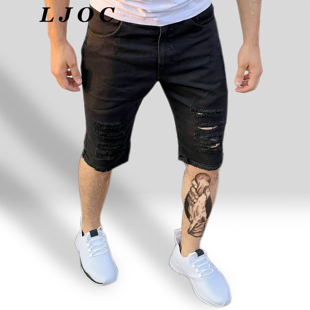 Bermudas Masculinas Short Jeans Destroyed Estilo Moda Homem Rasgado