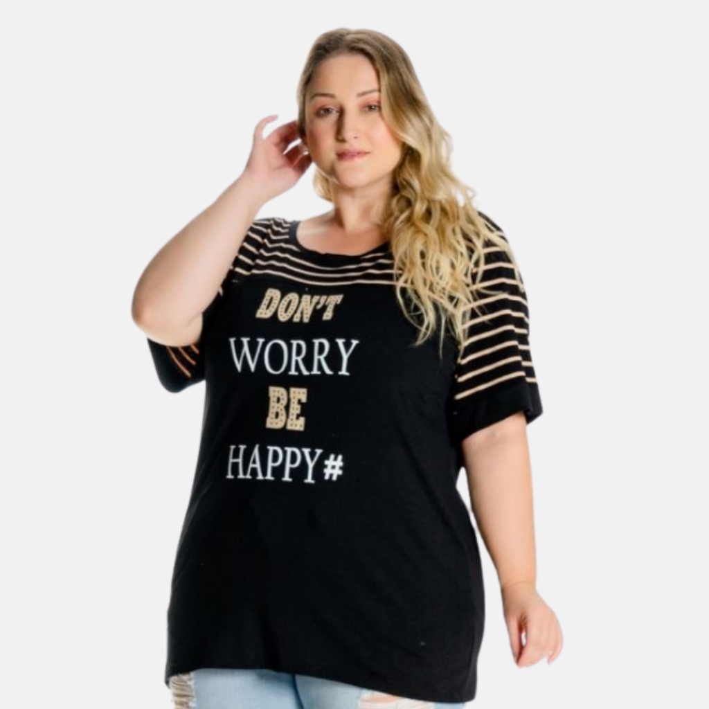 Blusa Feminina Plus Size com Listrado e Estampa Tamanhos Grandes 102532-A