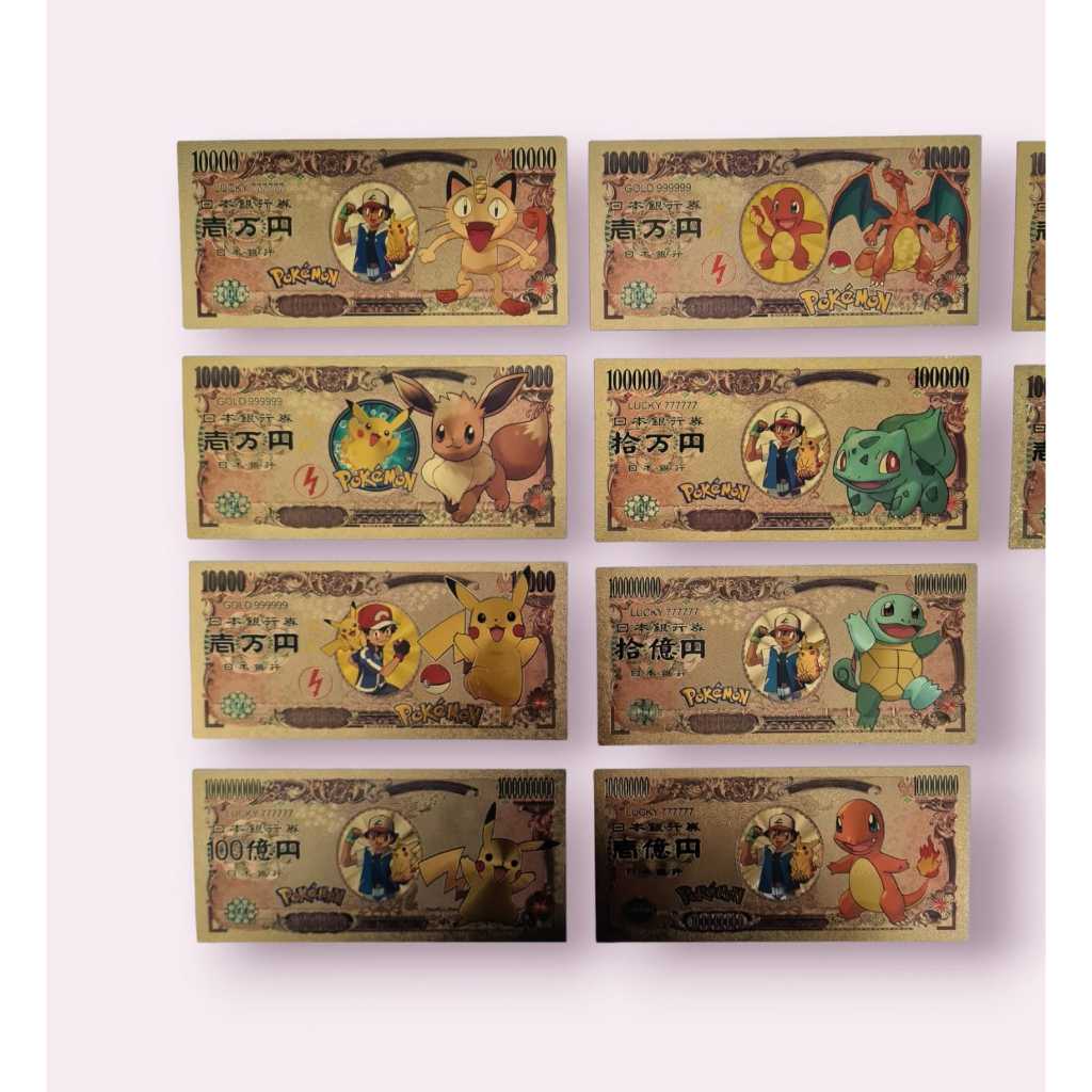 Nota Cédula de Ouro Comemorativa Colecionável Pokemon Decorativa Anime Geek Nerd