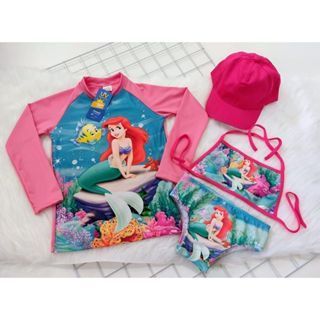 Biquini infantil + Camisa UV + Boné - Proteção Solar UV 50 - Conjunto UV para meninas Ariel - Praia