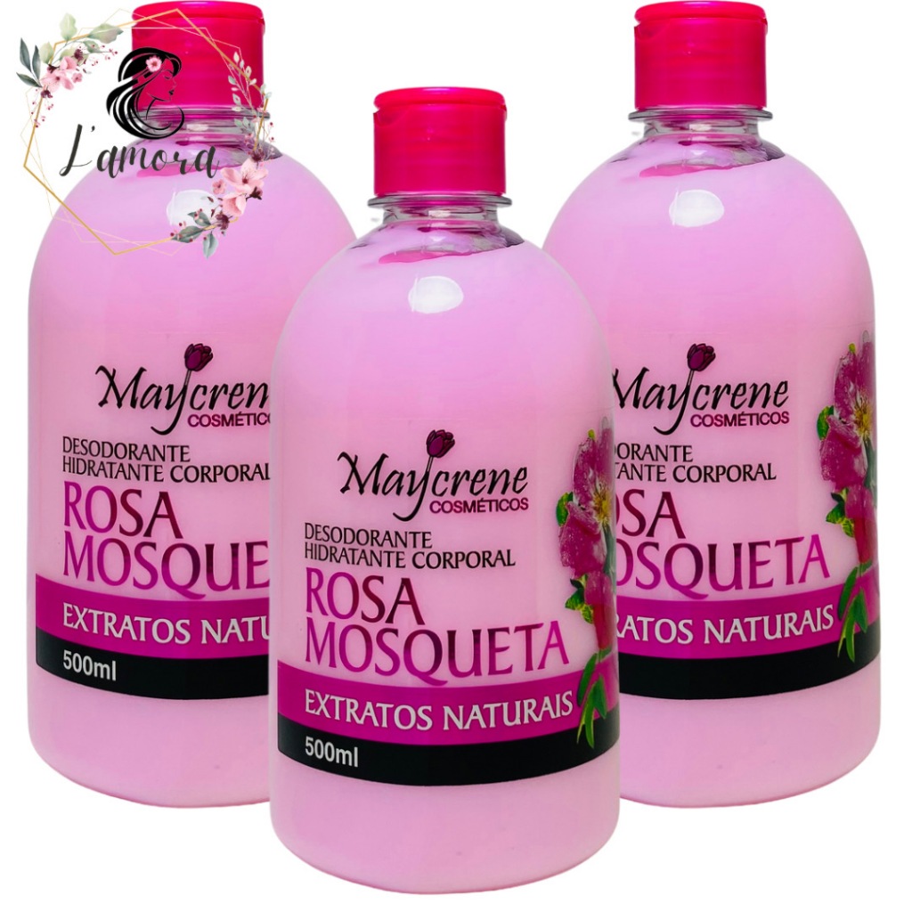 kit 3 Desodorante Hidratante Corporal Rosa Mosqueta 500 ml Maycreme em Oferta na Shopee