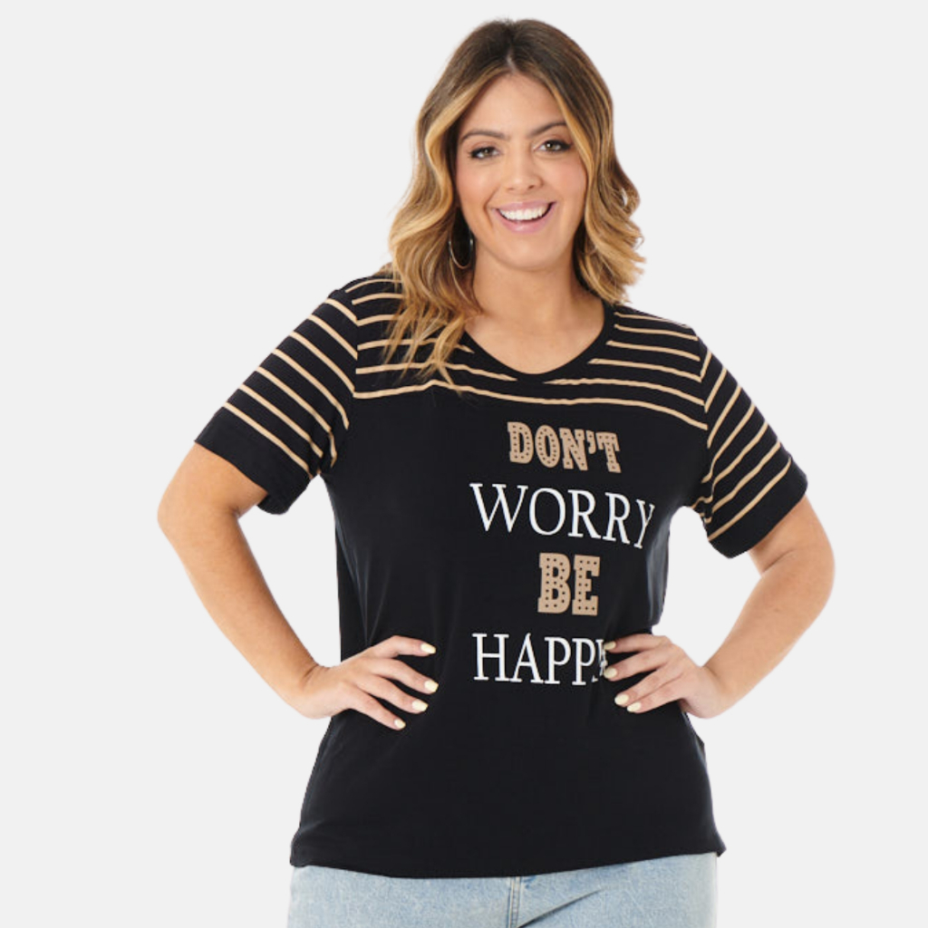Blusa Plus Size com Estampa e Listrado Até G4 102532-C1