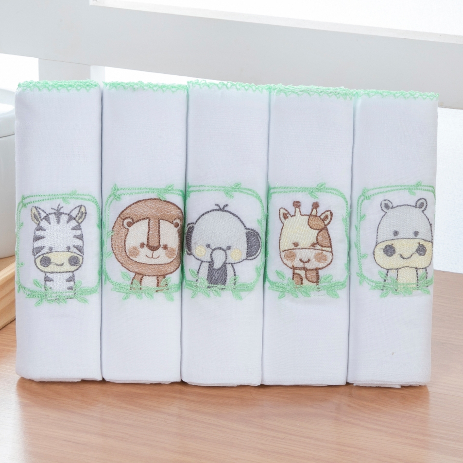 Kit Fralda de Pano Bordada para Bebê 100% Algodão com 5 10 e 15 Unidades