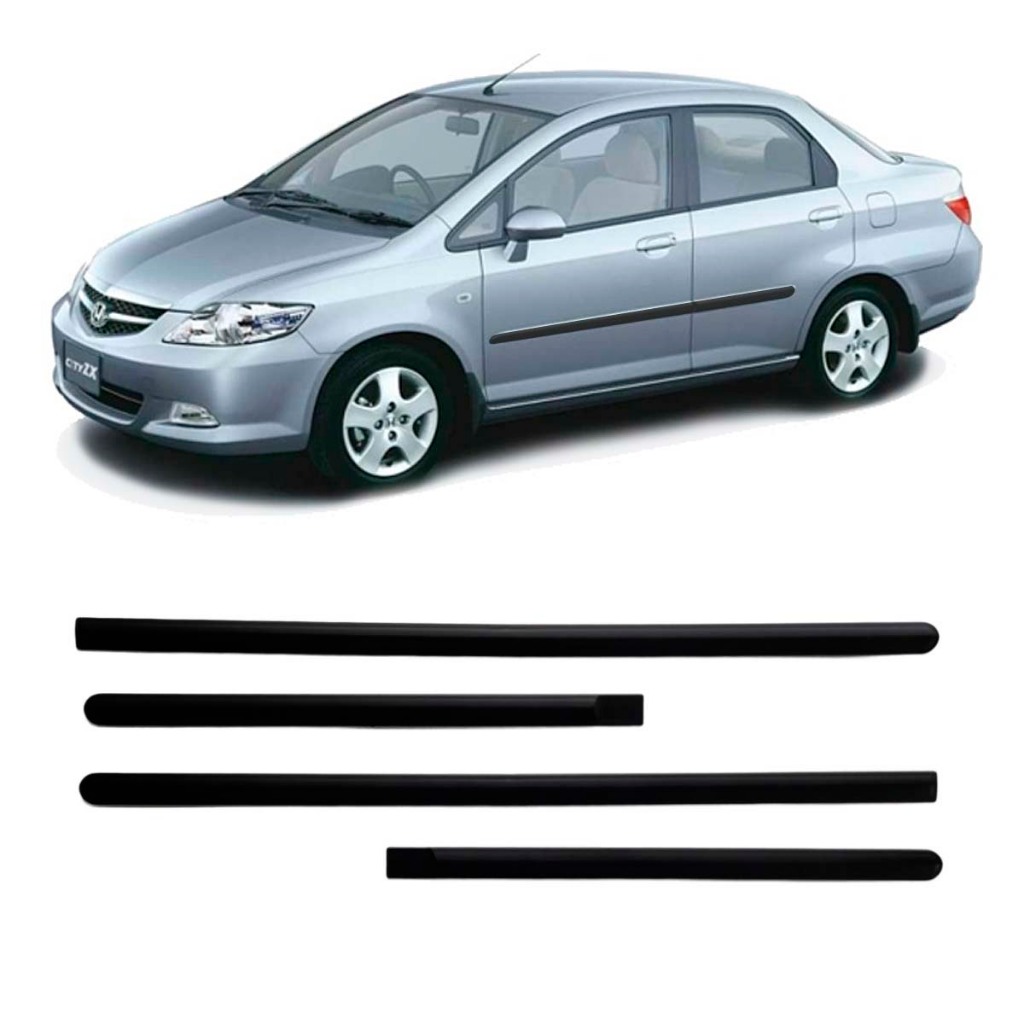 Friso Lateral Para Honda City e Honda Fit 2003 2004 2005 2006 2007 2008 4 Peças Preto