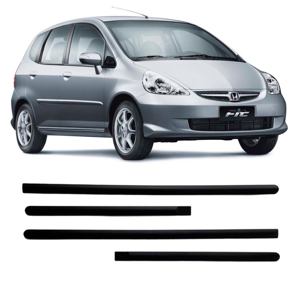 Friso Lateral Para Honda Fit e Honda City 2003 2004 2005 2006 2007 2008 4 Peças Preto