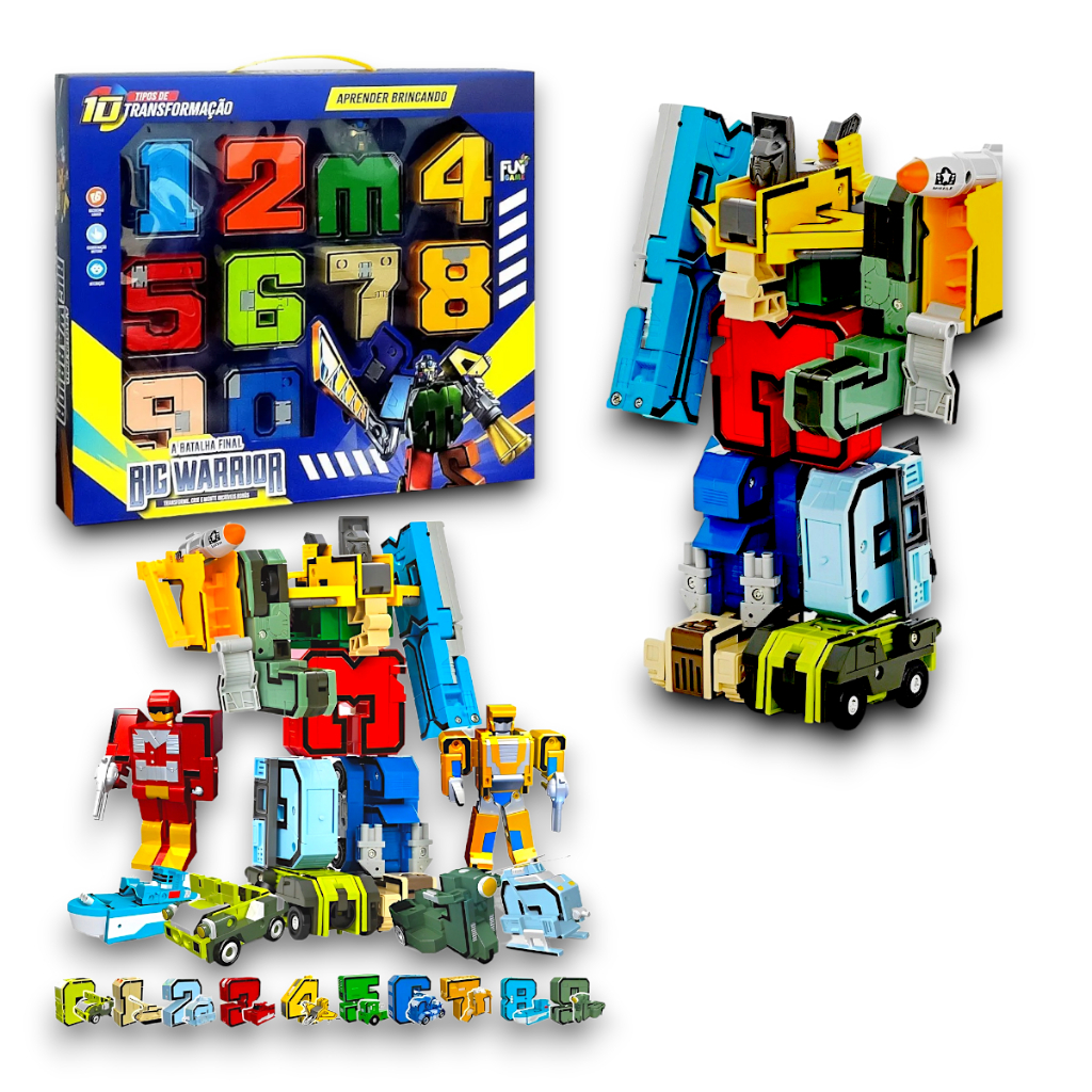 Robô Transformer Números Big Warrior 10 Peças Educativo Monta Desmonta Infantil