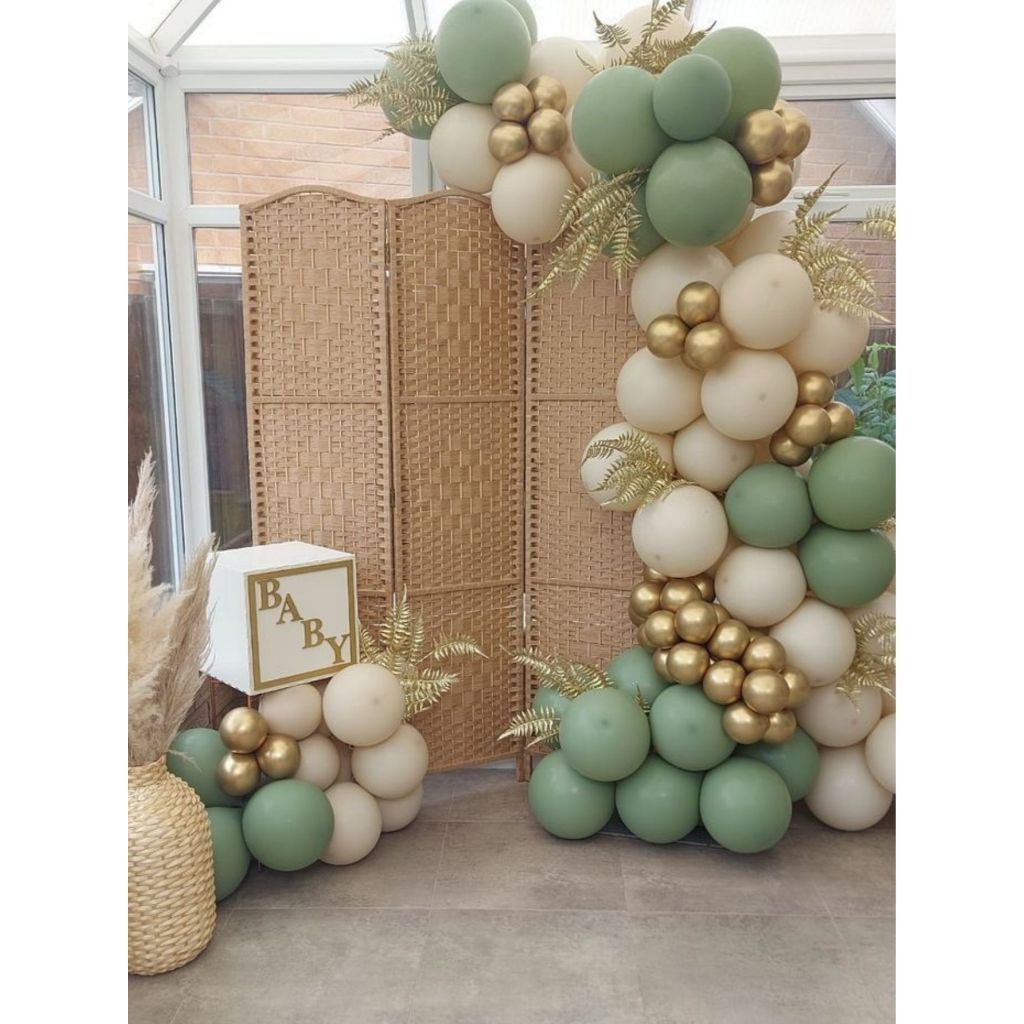 Lindo Kit Arco 25 Balões Marfin 9 + 25 Balões Militar 9 + 25 Balões Cromados Dourado 5 + Fita 5 mts em Oferta na Shopee