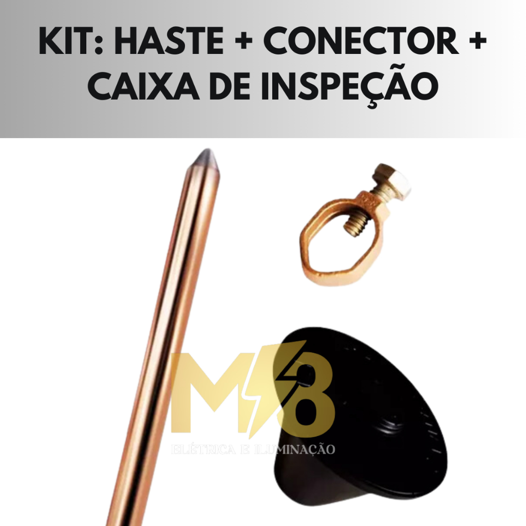 CAIXA DE INSPEÇÃO CONICA + HASTE TERRA 10mm x1,2mt E CONECTOR TERRA