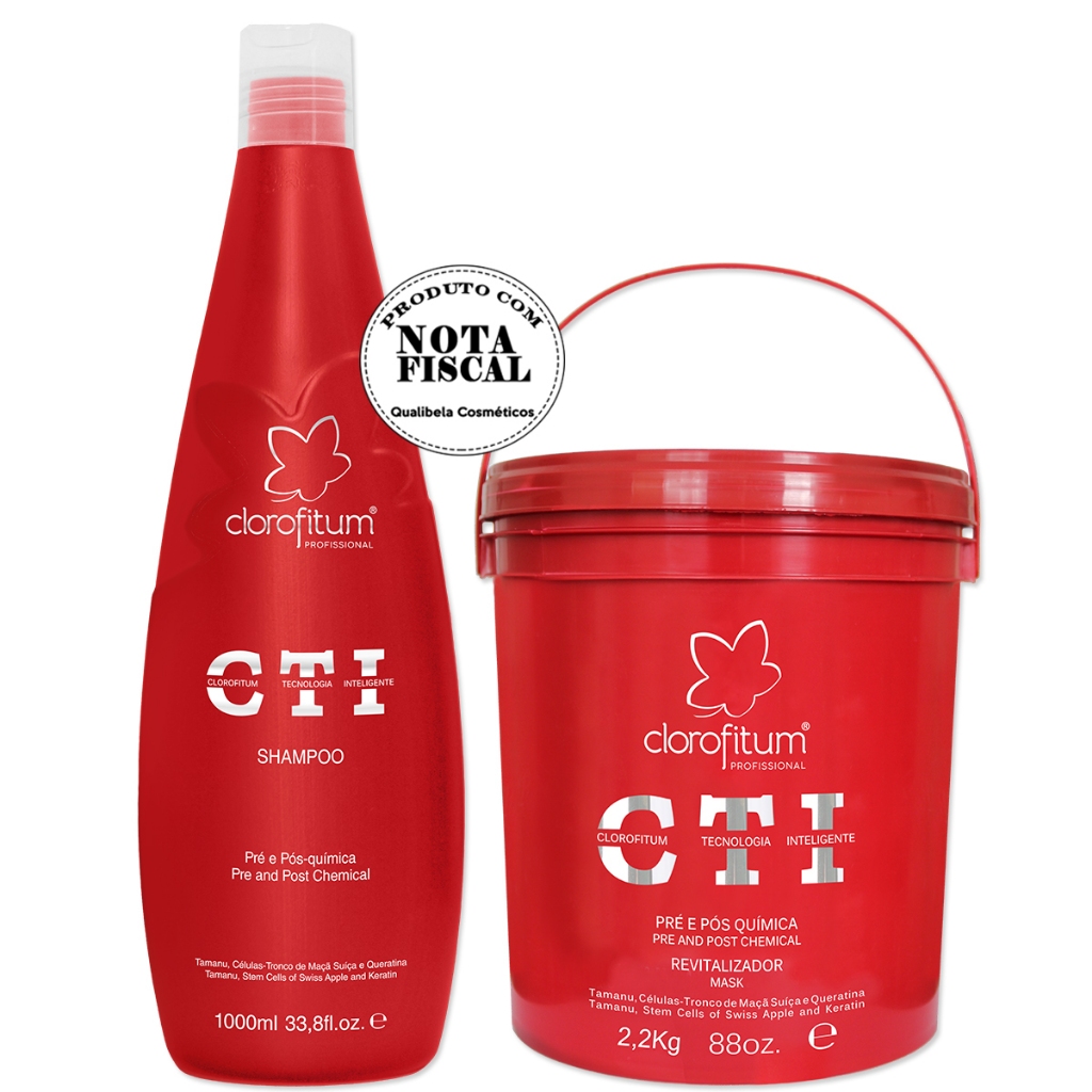 Kit CTI Pré e Pós Química Shampoo 1L + Revitalizador Mask (2,2Kg) Clorofitum