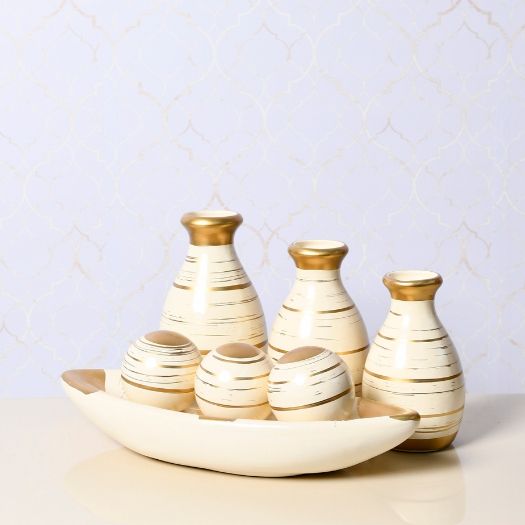 7 Peças Conjunto Jogo cerâmica Kit Trio Vasos Ceramica Enfeite Decorativo Centro De Mesa Sala enfeite rack centro de mesa banheiro