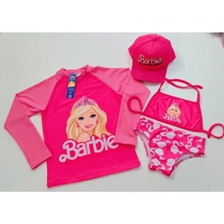 Biquini infantil + Camisa UV + Boné - Proteção Solar UV 50 - Conjunto UV para meninas Barbie - Praia