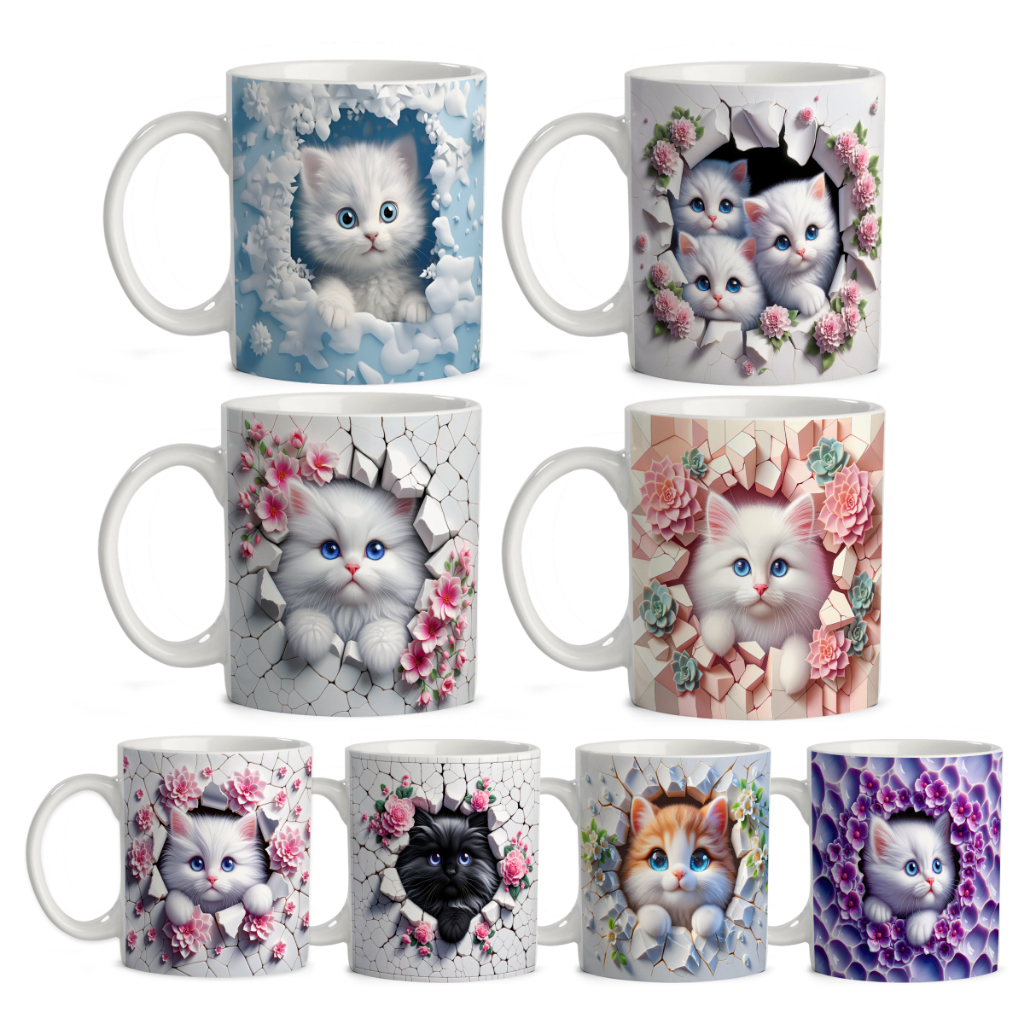 Caneca Gato Efeito 3D Xícara Gatinho Gato Porcelana 324ml em Oferta na Shopee