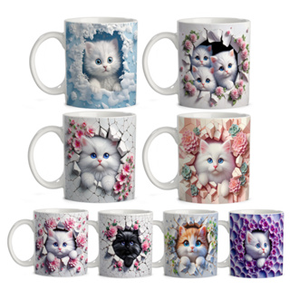 Caneca Gato Efeito 3D Xícara Gatinho Gato Porcelana 324ml em Oferta na Shopee