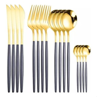 Conjunto Talher Aço Inoxidável Dourado/prata/preto 24 Peças