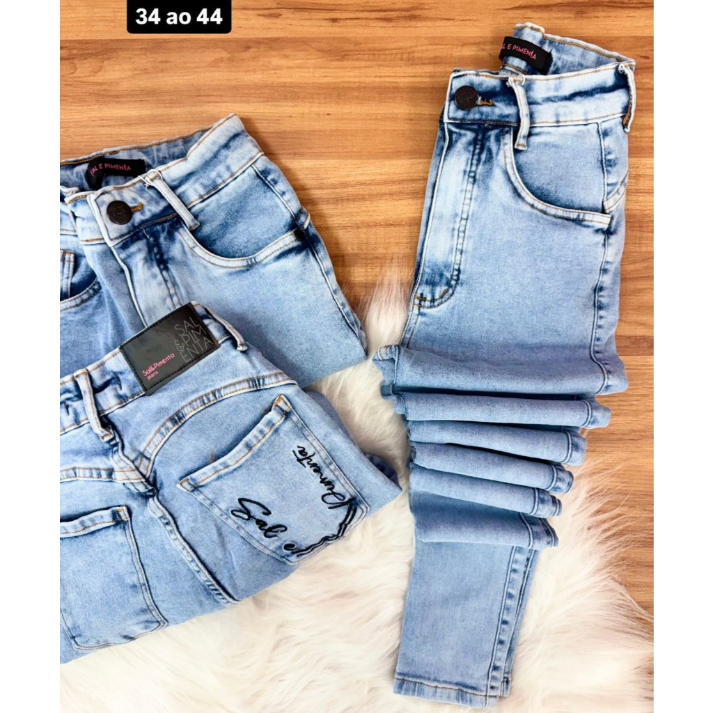 Calça Jeans Sal E Pimenta Calça Com Elastano  Feminina Cós Alto Cintura Alta em Oferta na Shopee