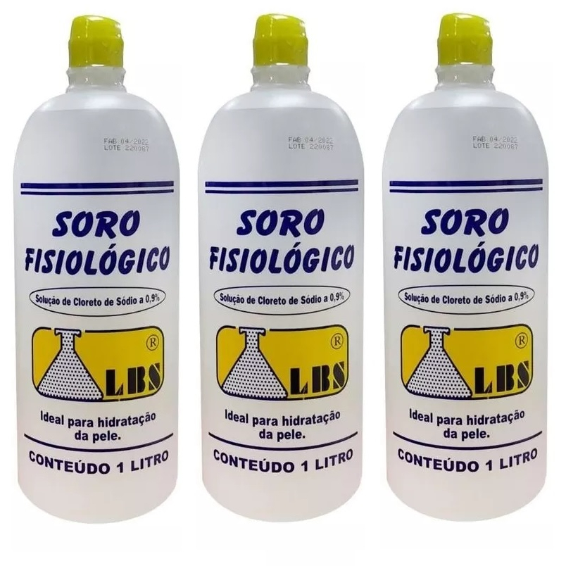 KIT C/3 Soro Fisiológico- LBS- Solução de Cloreto de Sódio a 0,9% - 1L