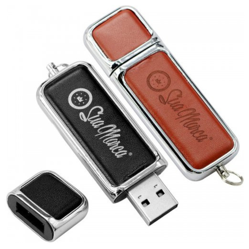 (REF-C242) Pen Drive Couro com Tampa  Personalização a partir de 5 peças USB 2.0