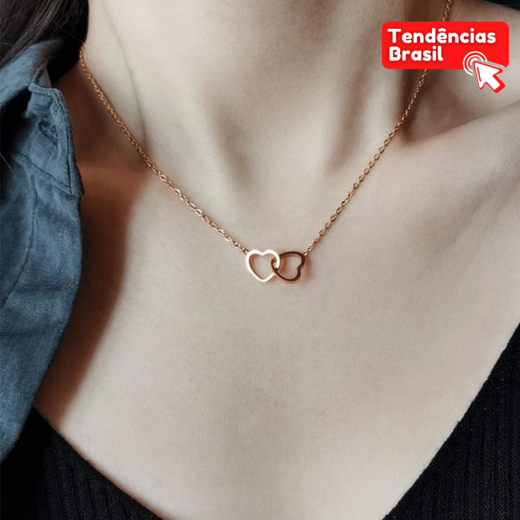 Colar Feminino com Pingente De Coração Duplo / Colar de Coração / estilo tiffany