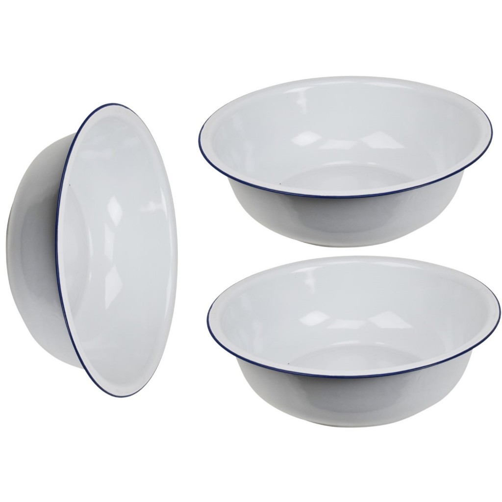 Kit 3 Un Bacia Agata Esmaltada Média Branca 36 Cm Uso Geral Escaldar Pés Lavar Alimentos Decoração