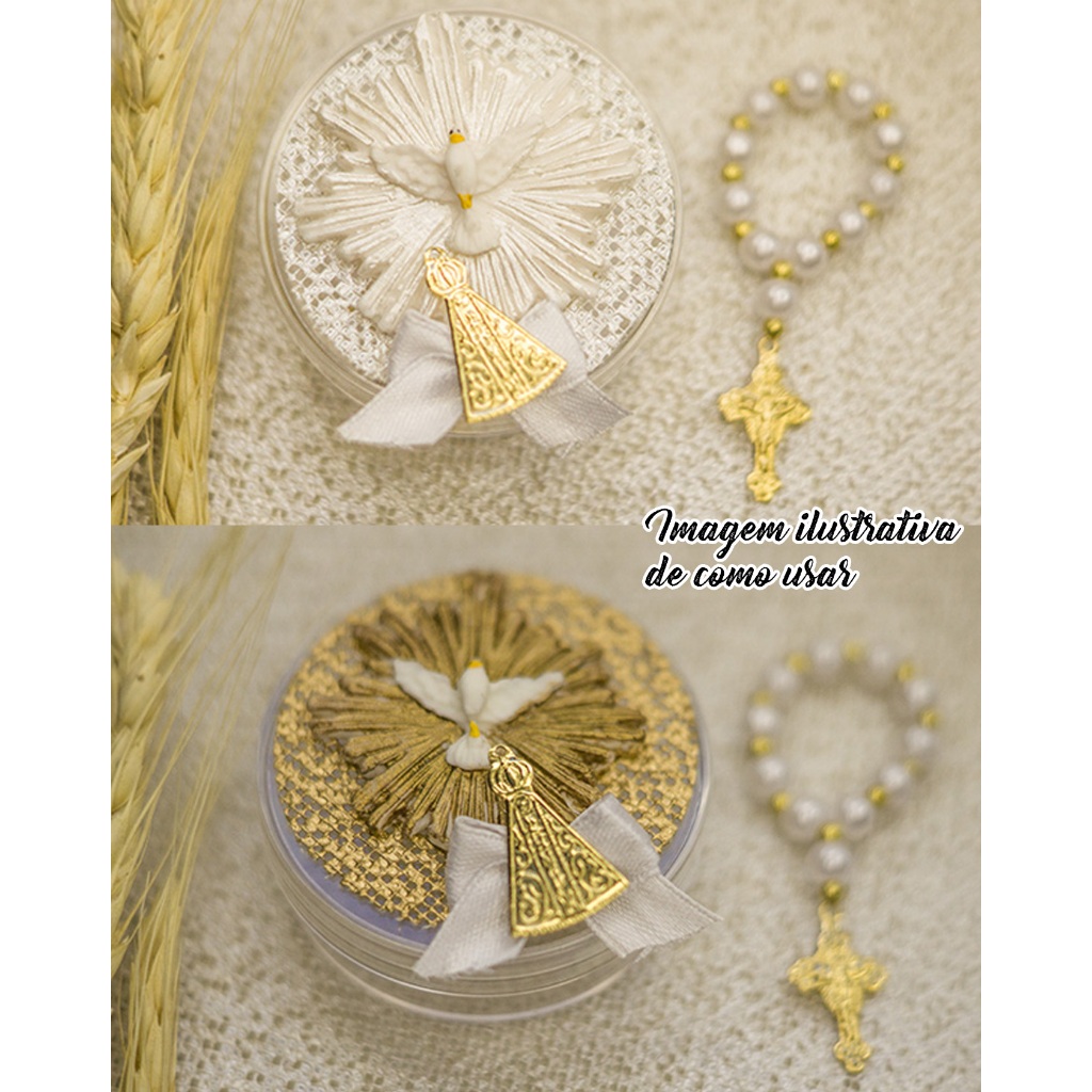 kit 30 Lembrancinhas BATISMO para montar  30 latinhas + 30 mini terço + 30 apliques + 30 tela , batismo, comunhão etc