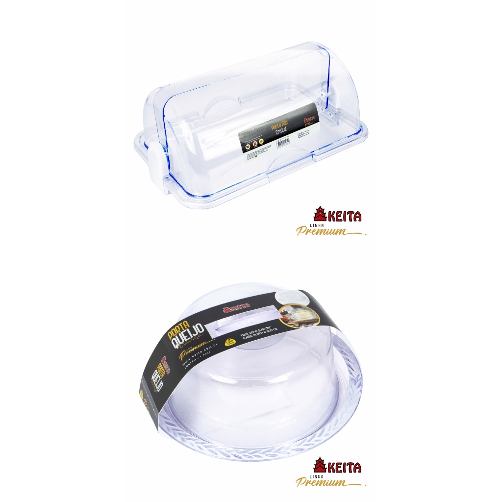 KIT PORTA PÃO COM PORTA BOLO BOLEIRA TRANÇA DE ACRÍLICO CRISTAL PREMIUM