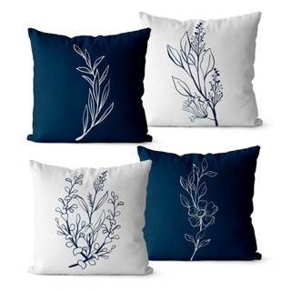 Kit 4 Capas de Almofadas Decorativas 45x45 - Floral Azul Marinho