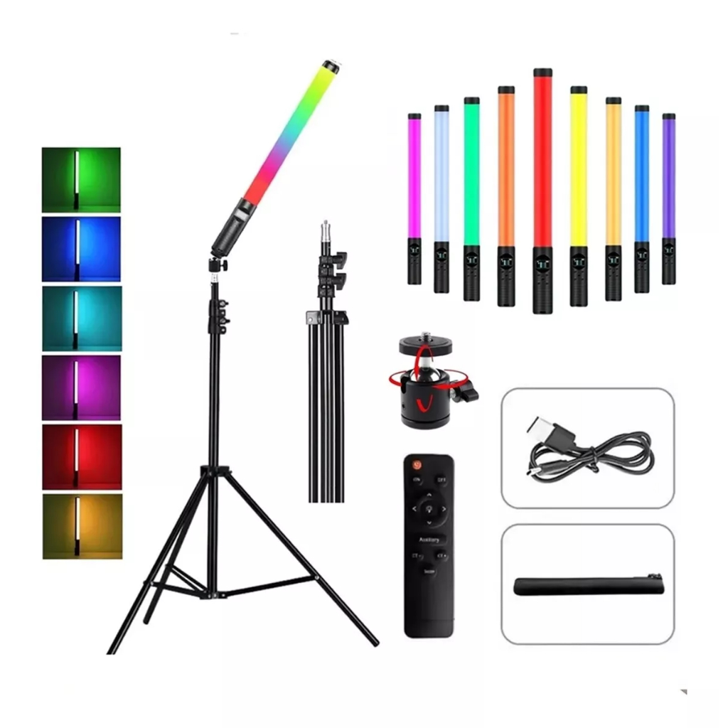 Bastão De Led Fotografia Colorido Rbg Light Stick Portatil Com Tripé