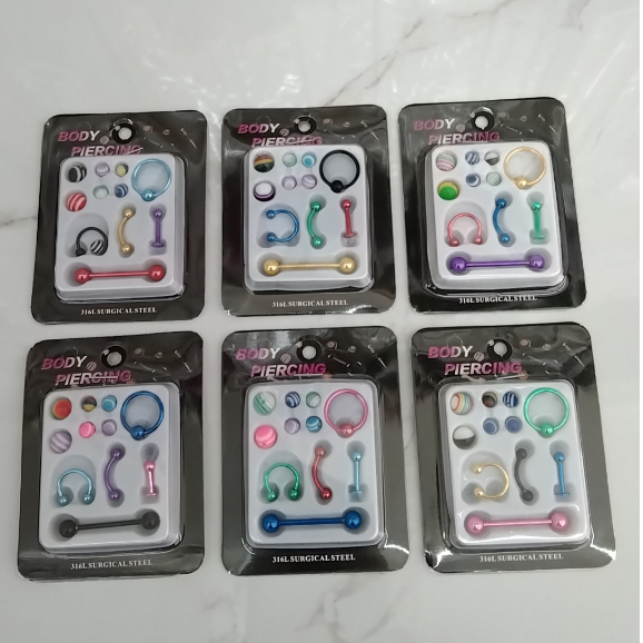 K Piercings masculino feminino para boca nariz e lígua em aço inox + 6 Bolinhas Colorido