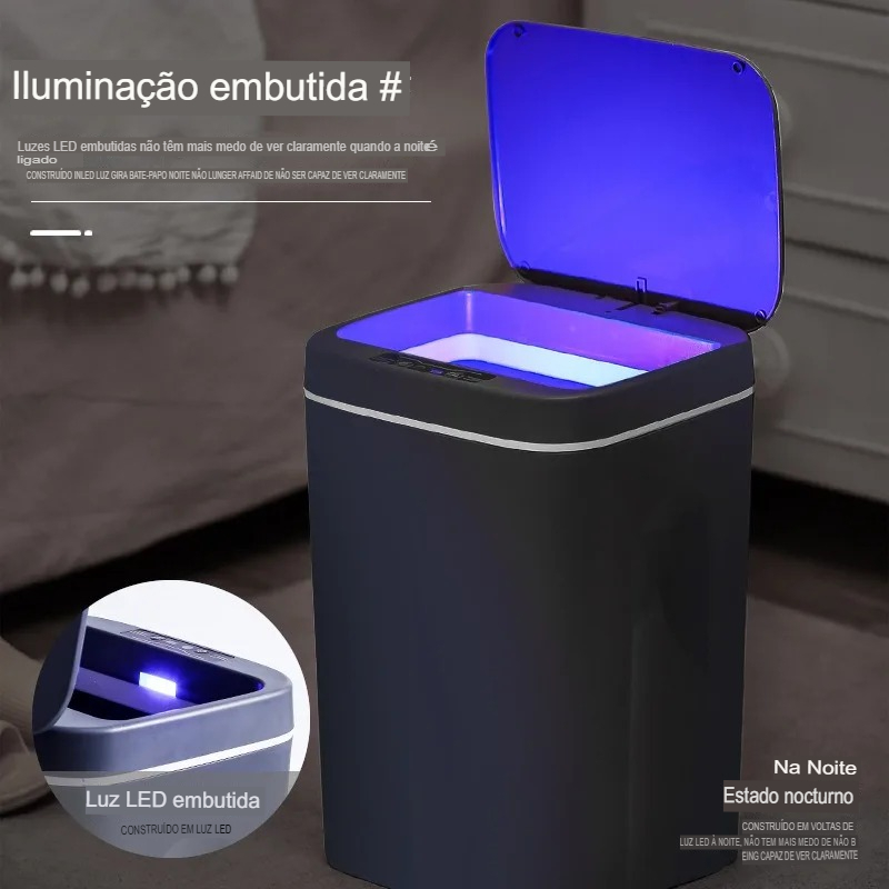 Lixeira Elétrica Smart Com Sensor De Movimento Automática 16 Litros com Luz de LED e Bateria