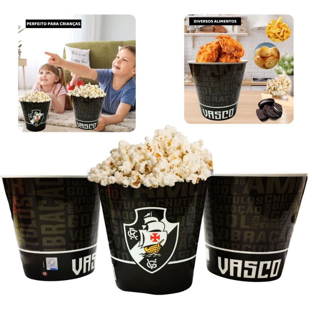 Balde Para Pipoca Grande 2,5l Time Escudo Vasco Oficial em Oferta na Shopee