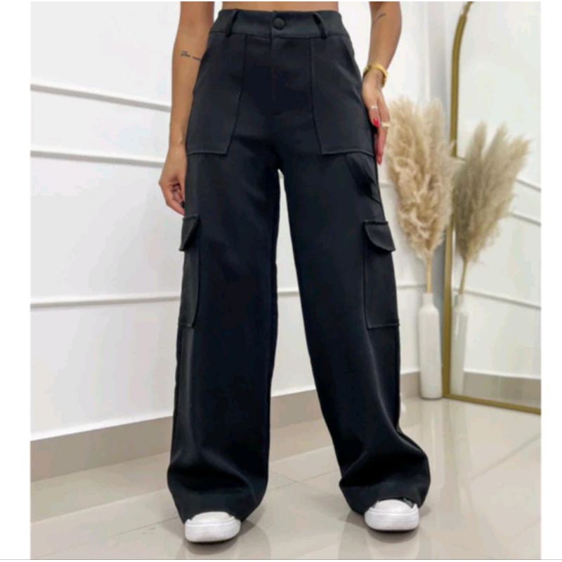 Calça cargo alfaiataria feminina pantalona