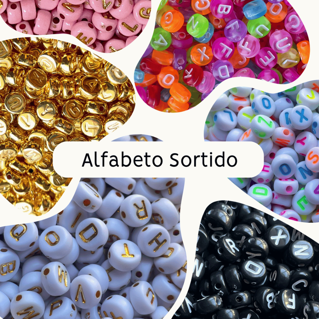 100 Miçangas Redondas Alfabeto Letras Mix - VARIOS MODELOS