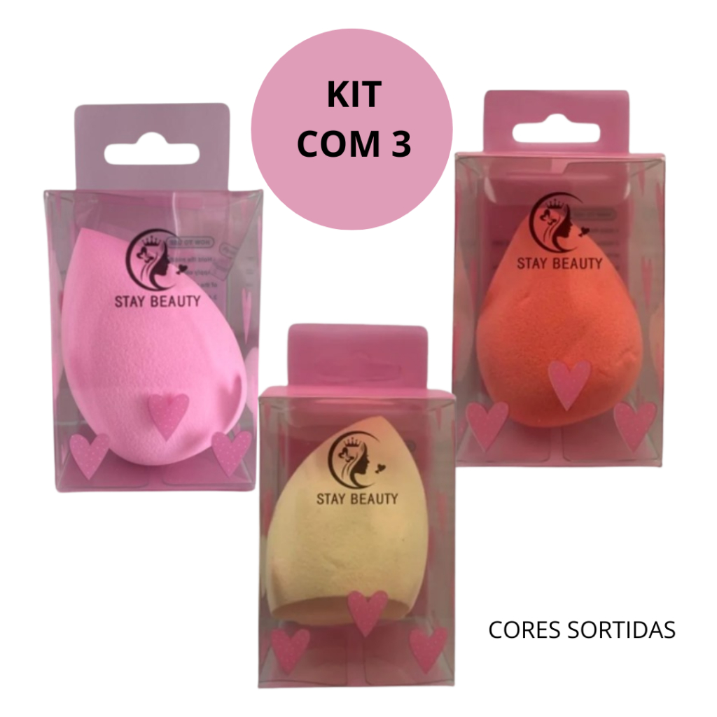 Kit 3 Esponjas Para Maquiagem Gota Chanfrada Base e Corretivo