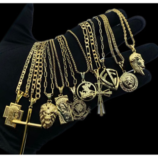 kit 6 peças masculino correntes banhada a ouro 18k fecho gaveta com pingente em Oferta na Shopee