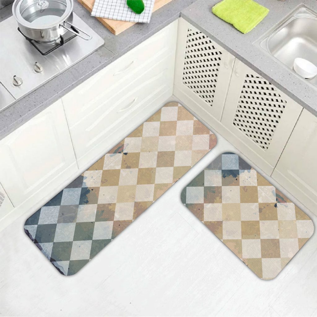 Jogo de Tapete para Cozinha 2 Peças Kit Antiderrapante Decorativos - 2mm - AZULEJO - VINTAGE FLOOR