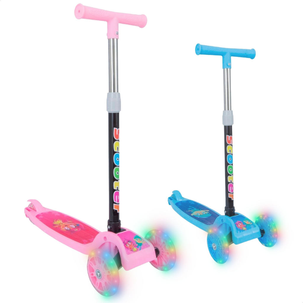 Patinete infantil 3 rodas com led ajustável scooter dobrável menino menina