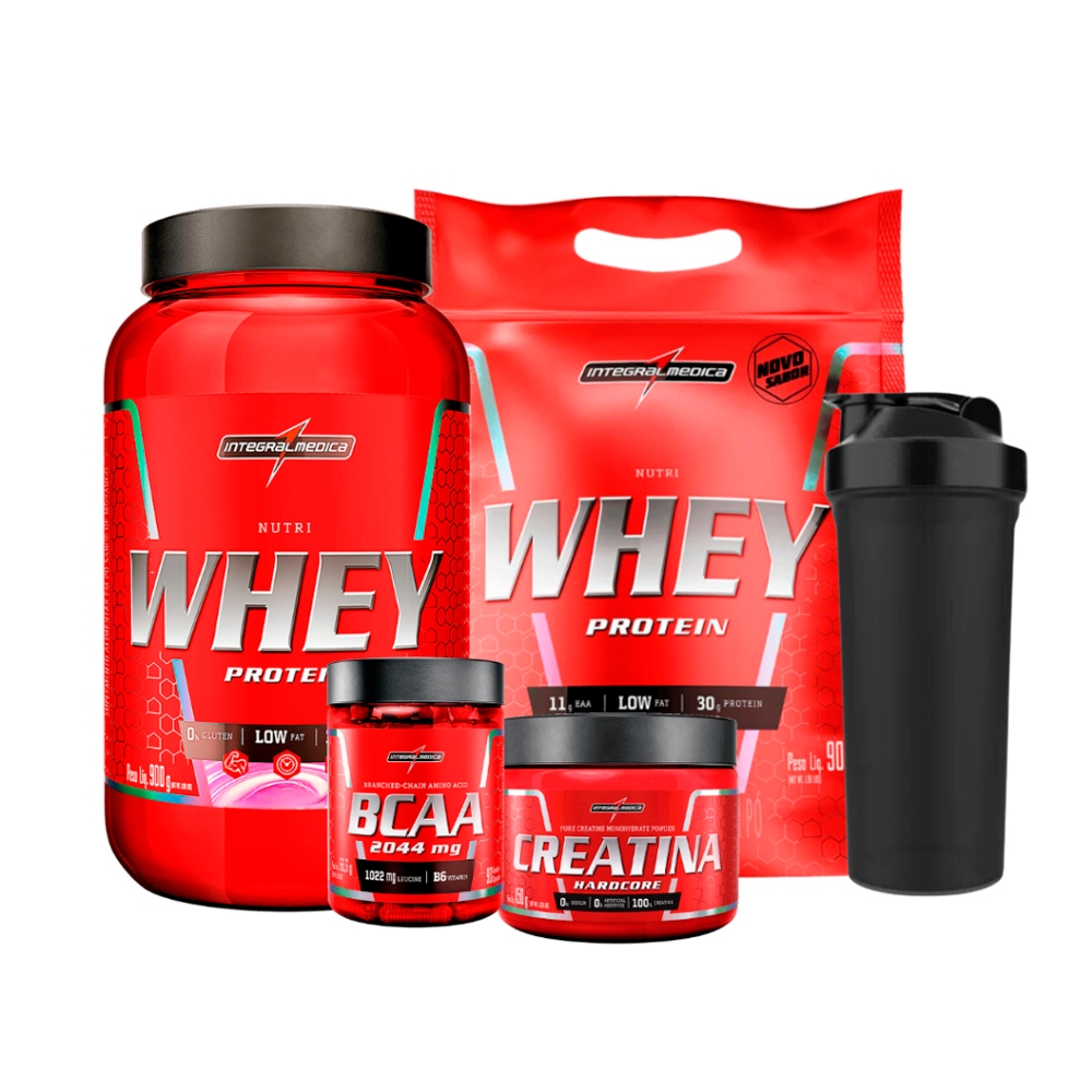 2x Nutri Whey Protein + Bcaa 90 Cápsulas + Creatina 150g + Coqueteleira - Integral Medica - Health