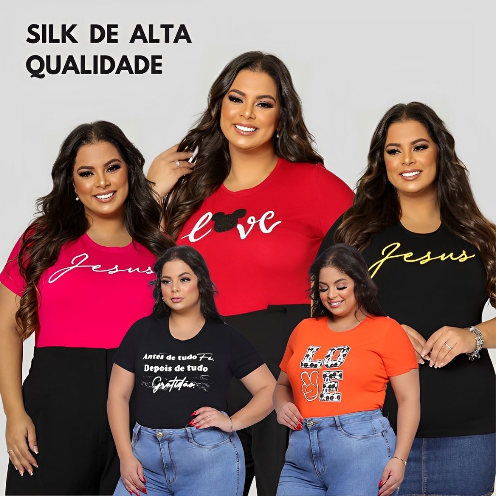Kit 5 T-shirt Plus Size Feminina Blusinha Moda Maior Estampa Variadas Viscolycra Altissima Qualidade em Oferta na Shopee