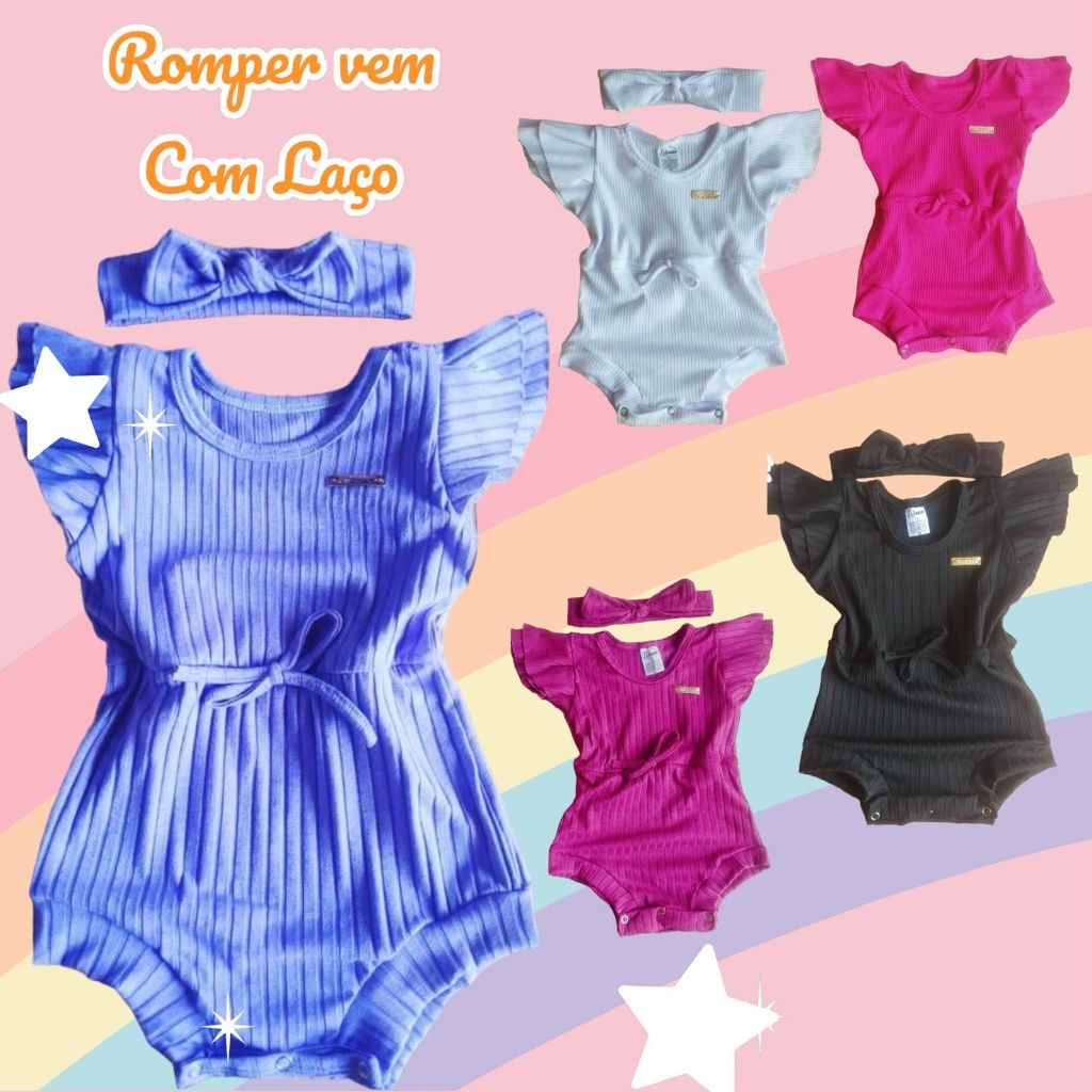 Romper, macacão infantil bebê menina com laço em Oferta na Shopee