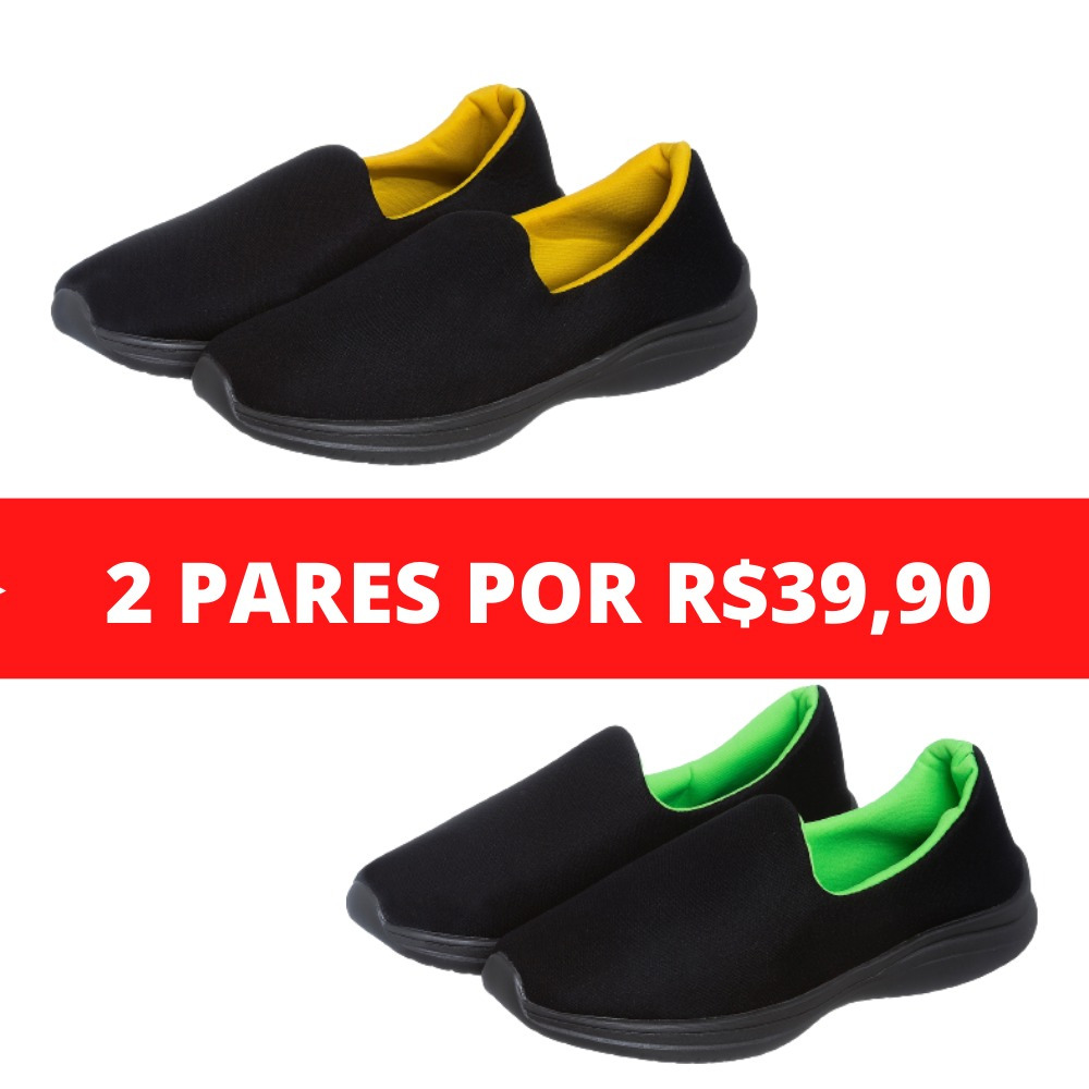 Kit 2 pares Tênis meia Feminino Confortável Sem Cadarço academia caminhada treino casual