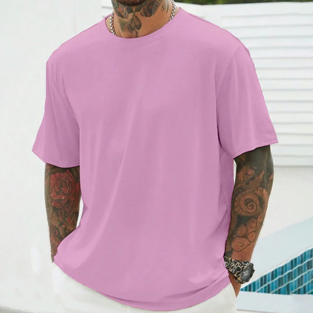 Camiseta Rosa Bebê Masculina Larga Confortável Blusa Oversized Longa Esportiva Lisa Frente Costa Un