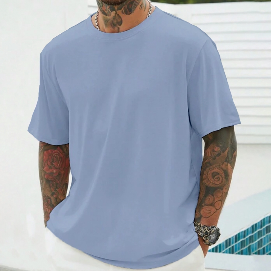 Camiseta Sem Estampa Azul Bebê Claro Larga Confortável Blusa Oversized Longa Masculina Esportiva Li