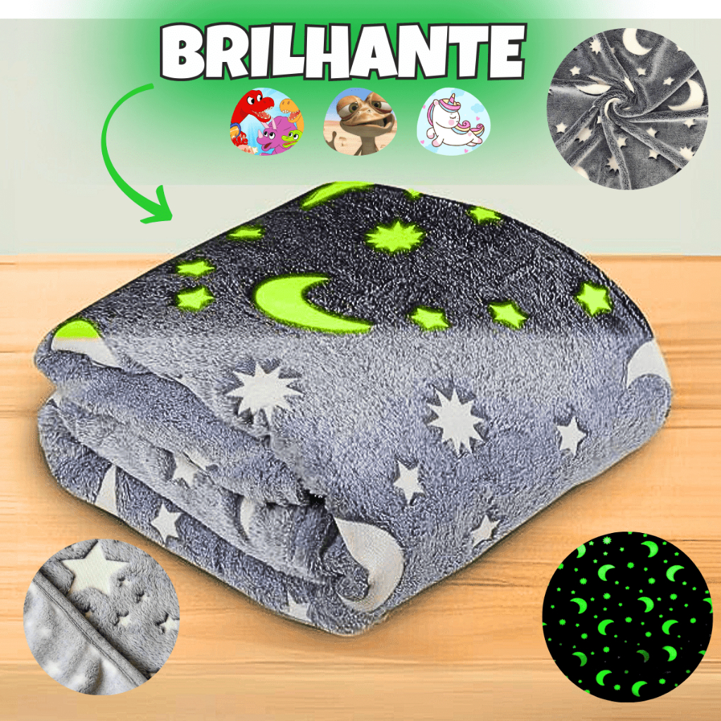 Cobertor Manta Mágica Infantil Brilhante - Mantinhas Estampadas de Tamanho Casal 2,00x1,80Mt Brilha No Escuro Antialérgico - Estampas Variadas