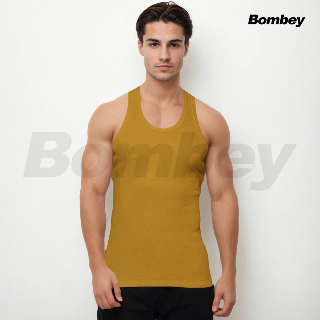 Regata Masculina  Tank Modelo Americano Gringa Ribana Canelada em Algodão e Elastano - Bombey