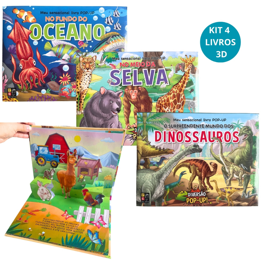 Livro Infantil 3D Interativo Livro Pop Up Animais Coleção Livrinho Sensorial Dinossauros Livro em Oferta na Shopee