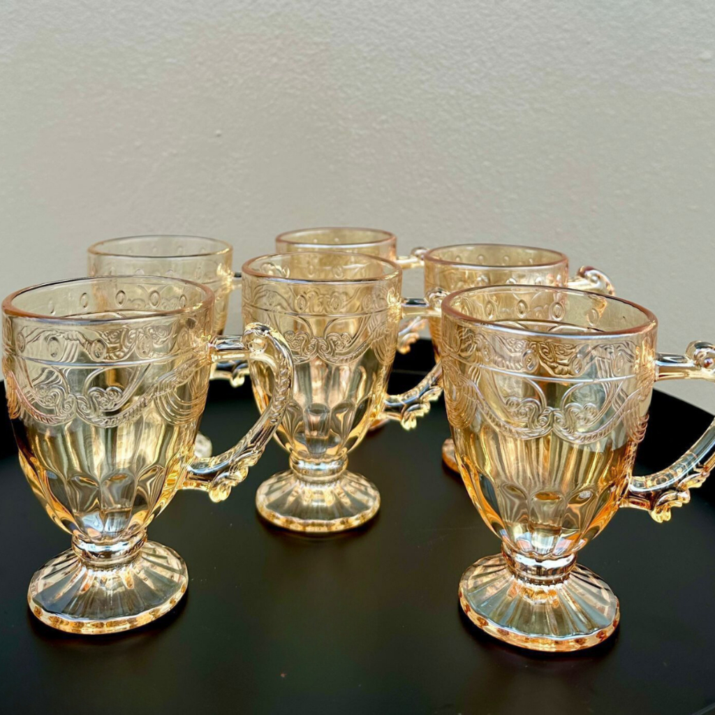 Conjunto 6 Canecas C/Pé Vidro Cristal Imperial Âmbar 190ml Taças Ambar Xicaras Lisa ou detalhadas cafe cha cappuccino