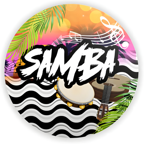 Painel Festa Infantil Redondo Temática de Samba, fundo geométrico colorido preto e branco + Arco, Suporte incluso. Fazemos personalizado com qualquer tema. Confeccionado em Lona fosca, impressão de alta resolução. cenário Circular p/ Decoração
